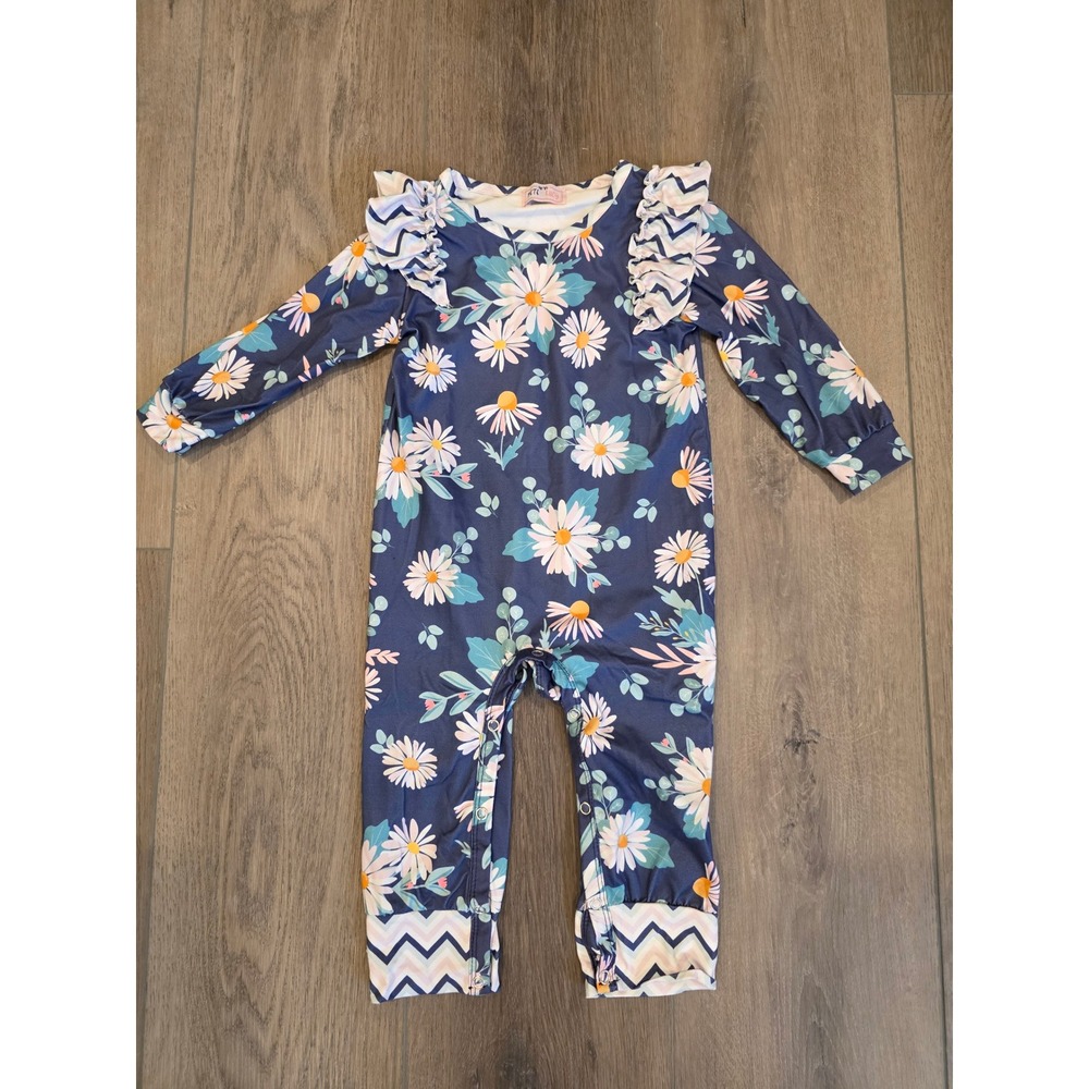 Pete + Lucy 12-18 months Navy Floral Long Sleeve‎ Jumper Romper